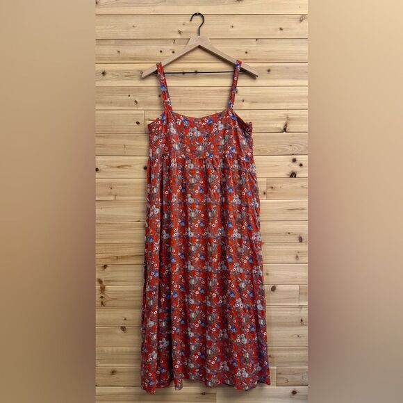 Natural Life Size XS/S Patti Side Slit Red Floral Bohemian Rayon Maxi Dress - Picture 1 of 9